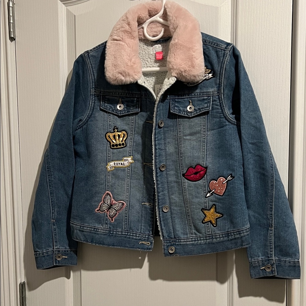 The Children's Place Blue Denim Jacket with Pink Collar